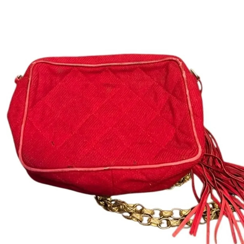 Chanel Quilted Red Crossbody Bag with Gold Chain